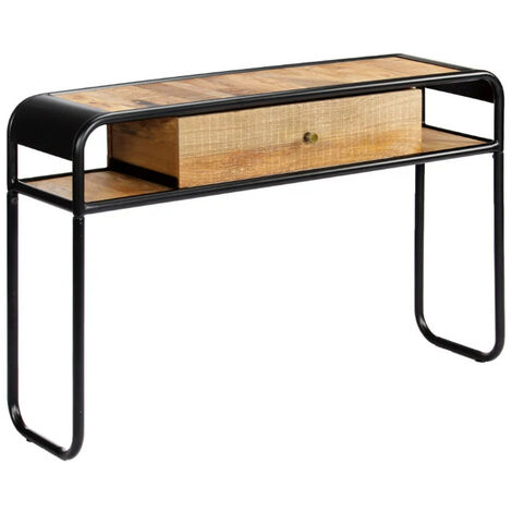 Console 1 tiroir manguier massif clair et métal noir Maneci 118cm (1/5)
