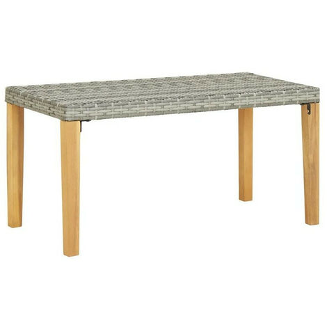 Banc de jardin résine tressée grise et pieds acacia Lakt 120cm (1/2)