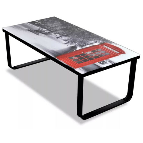 Table basse rectangulaire verre imprimé cabine téléphonique et métal noir Rainbow (1/5)