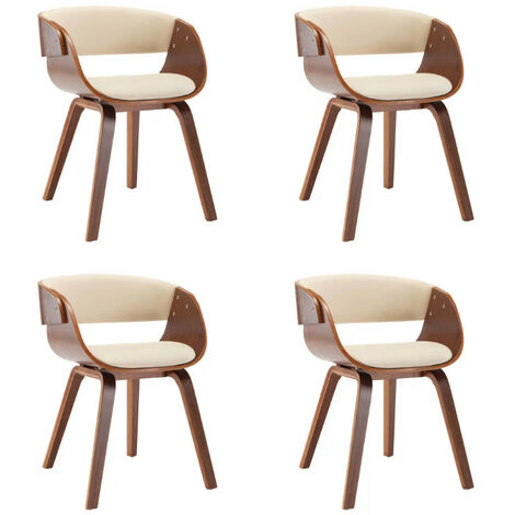 Chaise de salle à manger bois foncé et simili cuir beige Onetop - Lot de 4 (1/5)