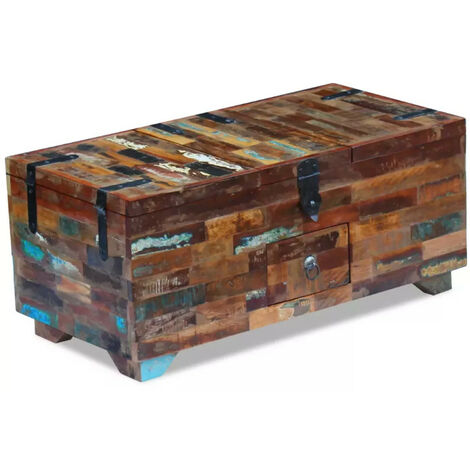 Table basse rectangulaire avec coffre bois massif recyclé Lau (1/5)