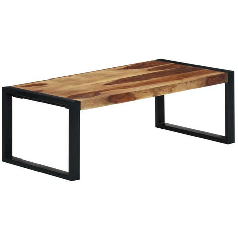 Table basse rectangulaire sesham massif foncé et métal noir Vustick (1/5)