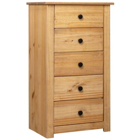 Les Tendances – Chiffonnier 5 tiroirs pin massif clair – Dimensions 46x40x89 cm – Finition vernie – Poignées en métal mat pour style moderne