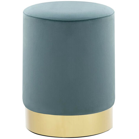 Tabouret bas design velours bleu clair et metal doré Sinza (1/4)