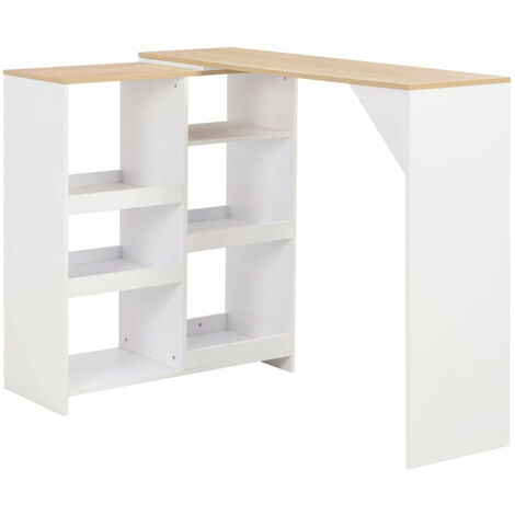 Table de bar amovible avec rangement bois naturel et blanc Tekila