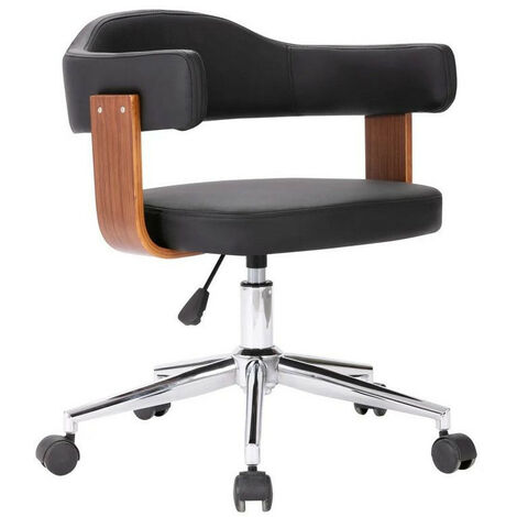 Chaise pivotante simili cuir noir et bois foncé Saden (1/5)