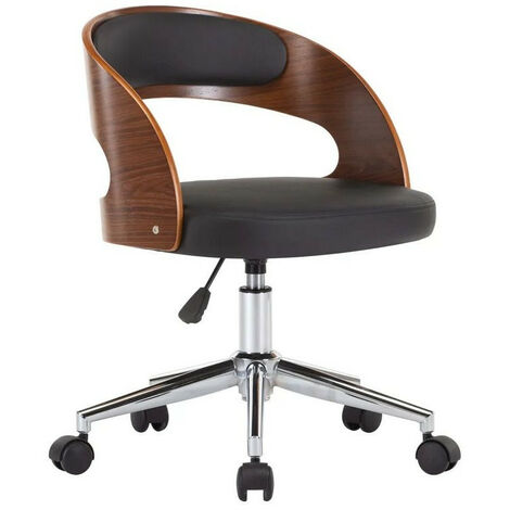 Chaise sur roulettes simili cuir noir et bois foncé Esinn (1/5)