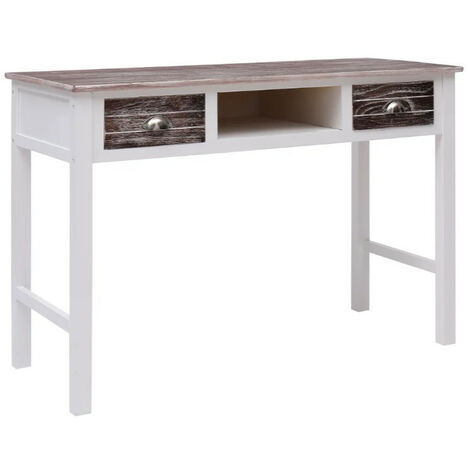 Bureau 2 tiroirs paulownia blanc et foncé Amatar (1/5)