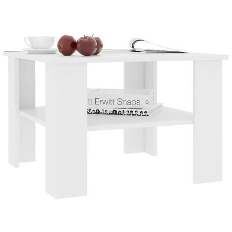 Table basse carrée 1 étagère bois blanc Modra (1/5)