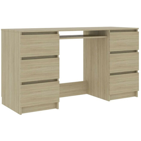 Bureau bois chêne sonoma 6 tiroirs Study 140cm (1/5)