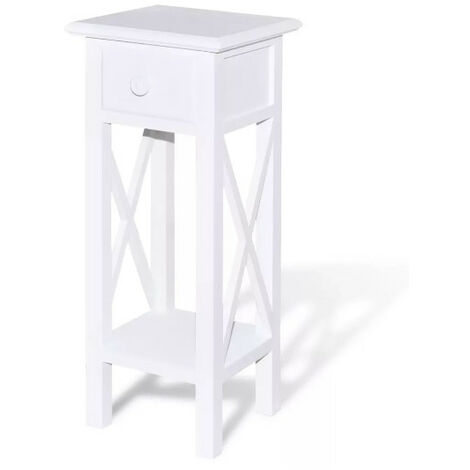 Table d'appoint carrée 1 tiroir bois et pin massif blanc Cosa (1/5)