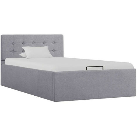 Lit coffre tissu gris clair 90x200