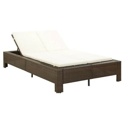 Lit de jardin tissu blanc et résine tressée marron Daget (1/4)