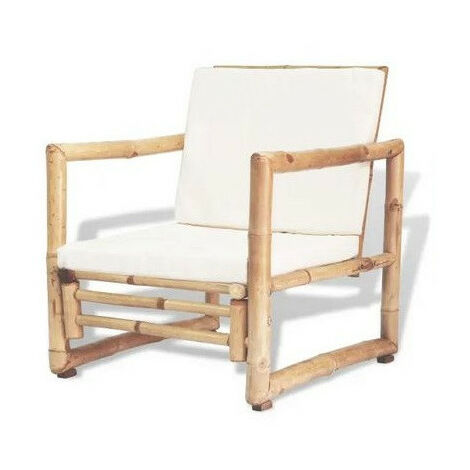 Chaise de jardin bambou et polyester blanc Maboun - Lot de 2 (1/3)