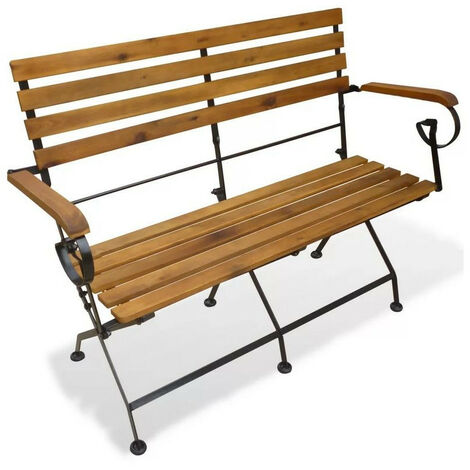 Banc de jardin acacia massif foncé et pieds métal noir Siori (1/3)