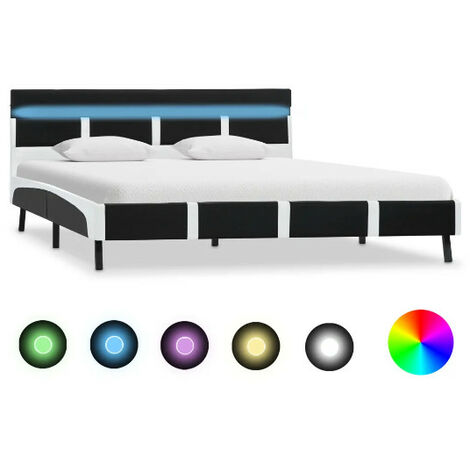 Lit adulte à LED simili cuir blanc et noir Mia 160x200 cm (1/5)