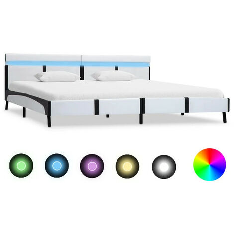 Lit adulte à LED simili cuir noir et blanc Mia 180x200 cm (1/5)