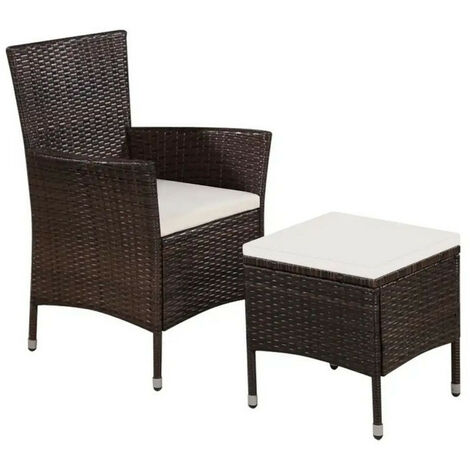 Chaise avec repose-pieds tissu blanc et résine marron Fatis (1/3)