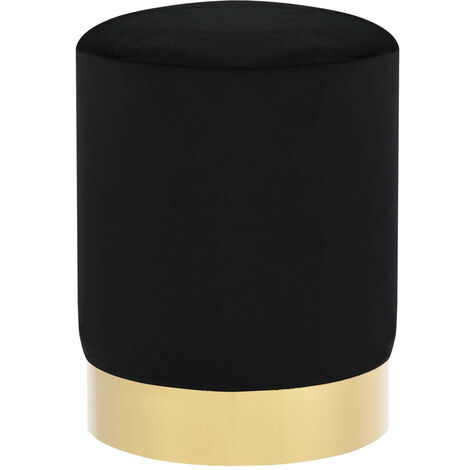 Tabouret bas design velours noir et metal doré Sinza (1/4)