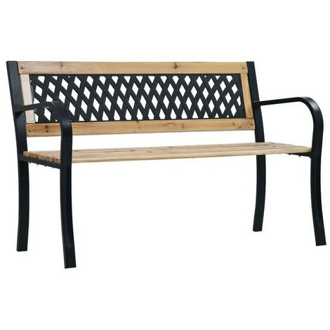Banc de jardin bois massif clair et métal noir Delta 120cm (1/4)