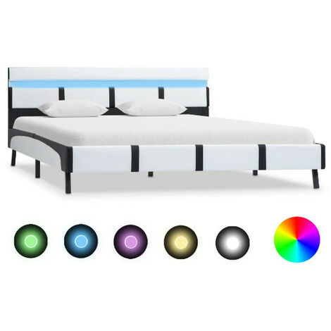 Lit adulte à LED simili cuir noir et blanc Mia 160x200 cm (1/5)