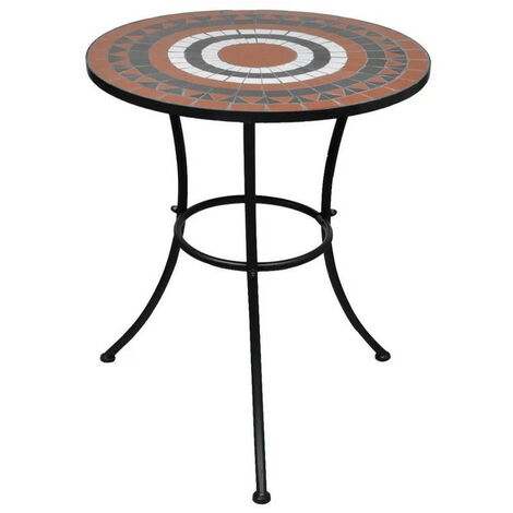 Table de jardin ronde céramique orange et métal noir Keani (1/2)