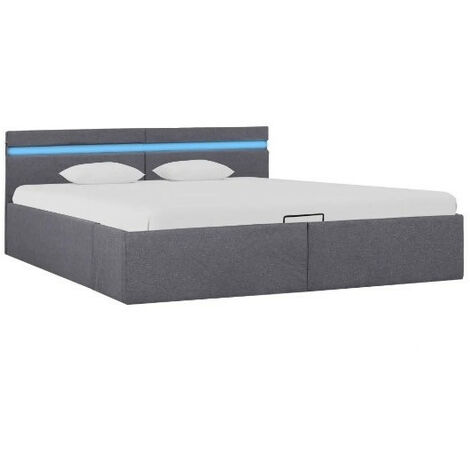 Lit coffre à LED tissu gris foncé Rundo 180x200 (1/5)