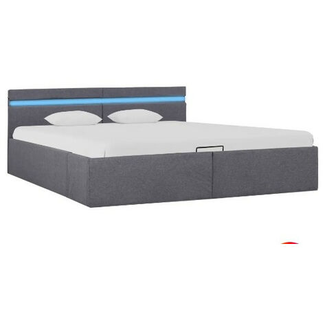 Lit coffre à LED tissu gris clair Rundo 160x200 (1/5)