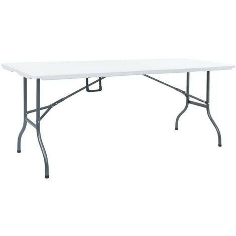 Table de jardin pliable polyéthylène blanc et pieds métal Nesly (1/4)