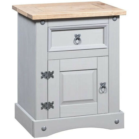 Table de chevet pin massif foncé et gris Singa (1/5)