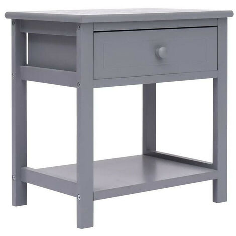 Table de chevet 1 tiroir paulownia massif gris Mounira (1/4)