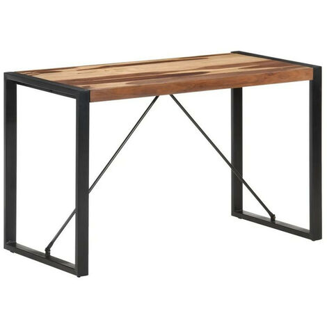 Table à manger acacia massif clair et pieds métal noir Nesun 120 cm (1/4)