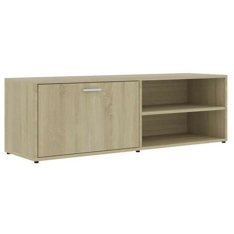 Meuble TV 1 porte 2 niches bois chêne clair Issero 120cm (1/3)