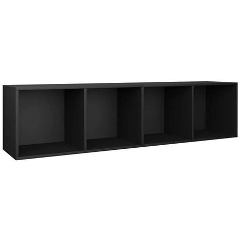 Meuble TV 4 niches bois noir Asana 143cm (1/3)
