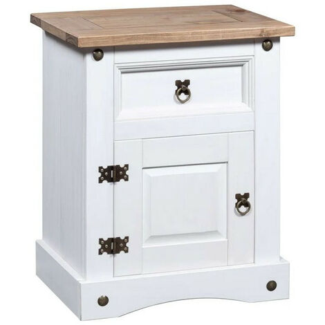 Table de chevet pin massif foncé et blanc Singa (1/5)