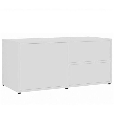 Meuble TV 1 porte 2 tiroirs bois blanc Ressi 80cm (1/3)