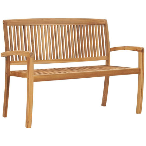 Banc 2 places empilable de jardin 128,5cm Bois de teck solide (1/5)