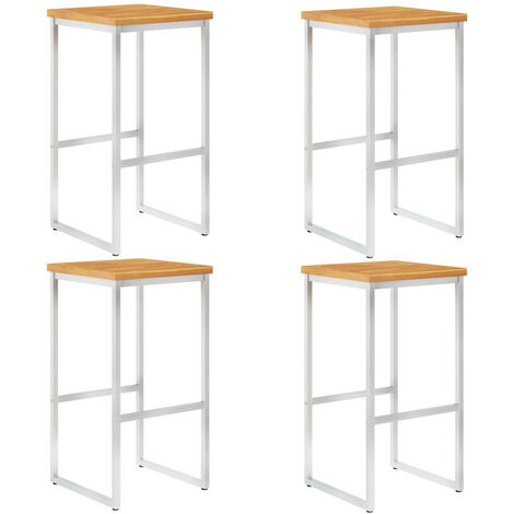 Chaises de bar 4 pcs Bois d'acacia solide et acier inoxydable (1/5)
