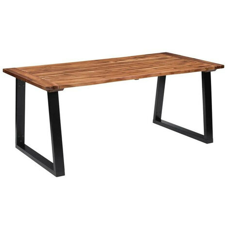 Table à manger acacia massif foncé et pieds métal noir Buji 180cm (1/5)