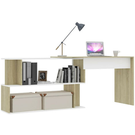 Bureau d'angle Blanc et chêne sonoma 200x50x76 (1/5)