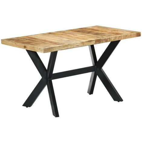 Table à manger manguier massif clair et pieds métal noir Nashe 140cm (1/5)