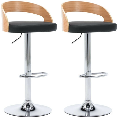 Chaise de bar bois clair et simili cuir noir Karmi - Lot de 2 (1/5)