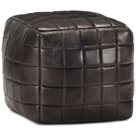 Pouf 40 x 40 x 40 cm Noir Cuir véritable de chèvre (1/5)