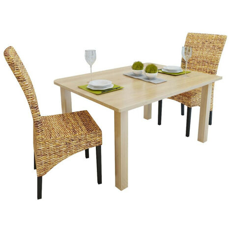 Chaises de salle à manger 2pcs Bois solide de manguier et abaca (1/5)
