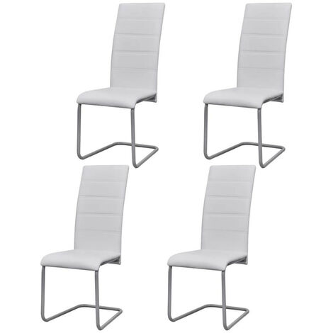 Chaises de salle à manger cantilever 4 pcs Blanc Similicuir (1/5)