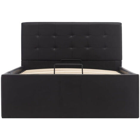 Lit coffre 90x200 cm simili cuir noir capitonné Rundi (1/5)