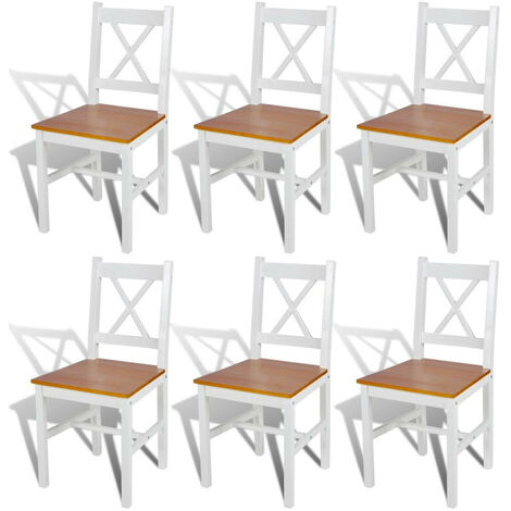 Chaise de cuisine blanc laqué et marron Dina - Lot de 6 (1/5)
