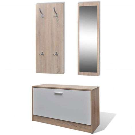 Armoire à chaussures 3-en-1 Bois Chêne et blanc (1/5)