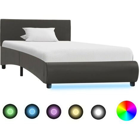 Cadre de lit avec LED Gris Similicuir 100 x 200 cm (1/5)