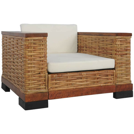 Fauteuil avec coussins Marron Rotin naturel (1/5)